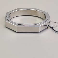 Vintage Hinged Bangle Bracelet Octagon Silver Tone Hong Kong Safety Clasp 6.5″