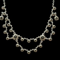 1930s Art Deco Sterling Silver Double Festoon Rhinestone Choker Necklace 14.5″