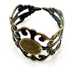 Antique Gold Tone Filigree Adjustable Ring Round Center 5.75–6.5