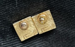 Classic TRIFARI Gold Plated Pierced Earrings Square With Rhinestones .5 Inches