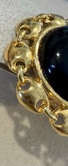 Paolo Gucci Clip on Earrings Black Button Cabochon Gold Tone Vintage 80s