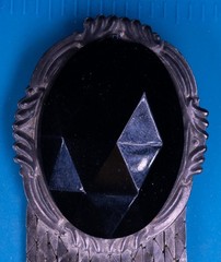 Vintage Art Deco Brooch Pin Silver Tone 3.25″ Ornate Black Glass Fringe Tassel