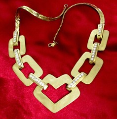 VTG RUNWAY GEOMETRIC SATIN GILT PAVE RHINESTONE MODERNIST/DECO NECKLACE CHIC
