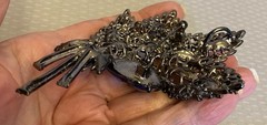 Vintage Blue AB Rhinestone Brooch Oversized Corsage Bouquet Black Metal unsigned