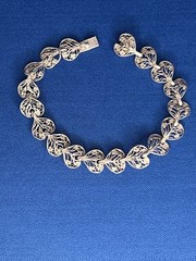 Vintage Sterling Silver 0.925 FILAGREE Heart Links 7.75″ Bracelet RARE