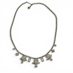 Vintage 1950s Rhinestone Choker Necklace Rhodium Plated 15″ Wedding Prom