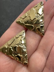 Vintage 1.1” Gold Tone Textured Triangle Drop Earrings