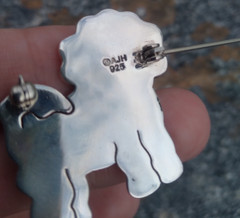 Vintage AJH Poodle Dog Brooch 1.25in Swirl Enamel 925 Sterling Anne Jane Harvey