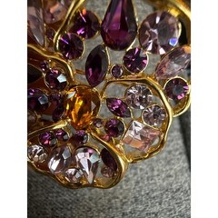 Nolan Miller VTG Glamorous Pansy Brooch Pin Gold Tone Purple Crystal Accents