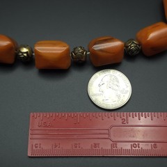 Vintage Orange Amber Bakelite Chunky Geometric Floral Bead Necklace Tested 15.5″