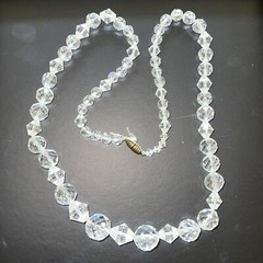 Hand Strung Glass/ Crystal? Faceted Beads White / Clear Graduated Necklace