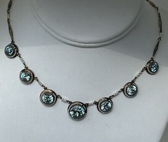 Antique Victorian 14k Gold Round Vivid Blue Zircons with Seed Pearls Necklace