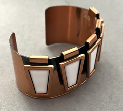 RENOIR MATISSE Modernist Trapezoid White Enamel Copper Cuff Bangle Bracelet Mint