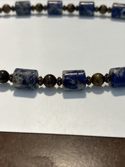 Lapis Lazuli & Tigers Eye Gems Necklace 20” Pierced Earrings 1 3/4” By 1/4”