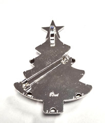 Vintage Signed BEST Silver Christmas Tree W/ Gold Ornaments Pendant Pin / Brooch