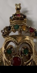 Read Clown Face Necklace Pendant Multi Round Rhinestones Gold Tone Signed