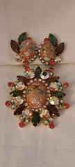 Juliana D & E Easter Egg Cabochon Rhinestone Brooch & Earrings Vintage Demi Set