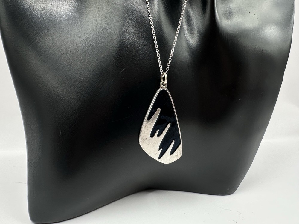 Vintage Meka Denmark Atomic Pendant Necklace Sterling Silver and Black Enamel