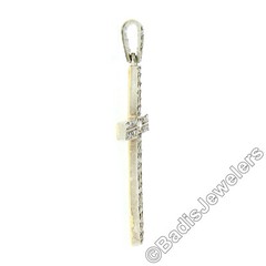 Vintage Unisex Silver & 18k Gold 0.66ctw Old Cut Pave Set Diamond Cross Pendant