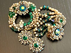 Incredible Vintage 40’s Robert Bracelet Brooch Earrings Pearls Glass Beads etc