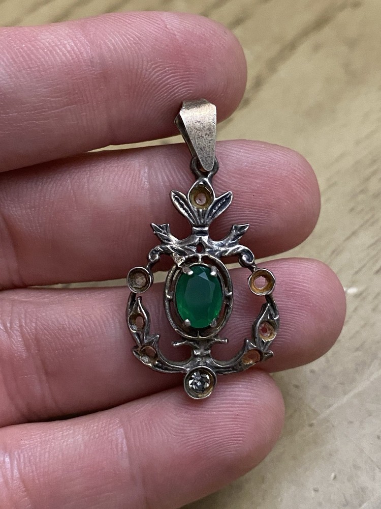 AS-IS!! Vintage Marked 800 Silver Unique Stone Dangle Drop Pendant