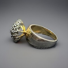 Vintage 1970s Domed Cluster Cocktail Ring Two Tone Silver Gold Size 10