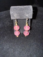 Vintage handmade Bohemian Maroon Wooden Bead Drop Dangle Earrings with SEE VIDEO