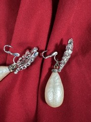 Elegant Large Vintage Rhinestone Inset Dangle Faux Pearl Drop Earrings