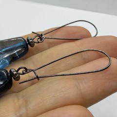 Vtg Large Blue Resin Translucent Nugget Statement Drop Earrings Wire Hook Dangle