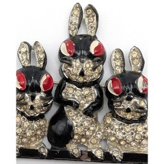 Enamel Bunny Brooch, Pot Metal Rhinestone – Enamel Chips and Missing Rhinestones
