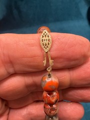 Vintage Hand Knotted Beaded Jasper Necklace Brecciated 14k GF Clasp 24″
