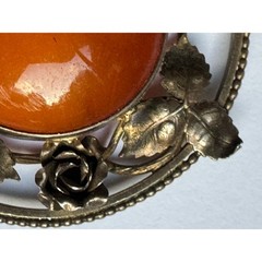 Antique Egg Yolk Amber Pendant Rose European 800 Silver Victorian Pendant