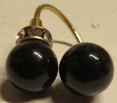 Vintage Gold Tone Rhinestone Black Onyx 2 Ball Dangle Charm Pendant Fashion 1.25