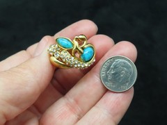 Vintage Gold Plated CZ w/Turquoise Colored Navette Ring SZ 5.25