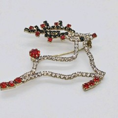 Reindeer Brooch Deer Pin Crystal Gold tone Christmas Holiday Gift Flying Vtg #5
