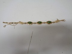 Vintage Sorrento Goldtone Filigree Link Bracelet Jade Cabocho