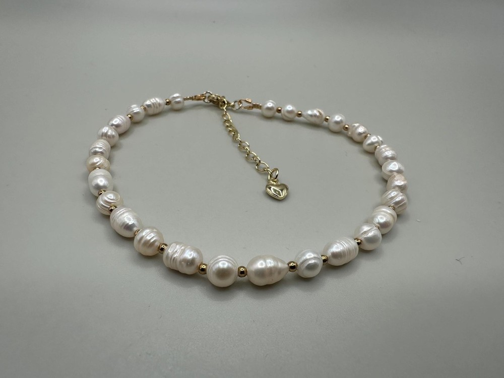 9” Freshwater White Pearl Anklet with Charm Dainty Foot Jewelry, Summer Gift
