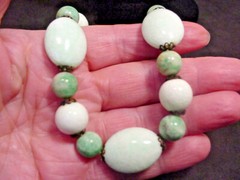 Art Deco Czechoslovakia Necklace Peking Glass Faux Jade & Jadeite Beads Vintage