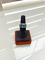 Vintage Sterling Silver Blue Glass Ring 925 CNA Thailand Size 6.5 Ornate Filigre