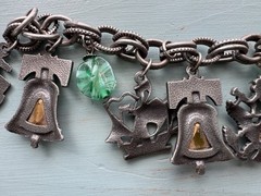 Vintage 1950s Silver Tone Chain Charm Bracelet Patriotic US Navy Liberty Bell