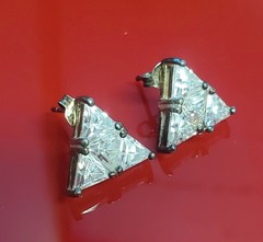 VTG 925 CL Triangle CZ Stud Earrings 0.5in Sterling Silver 5gtw Cluster Estate