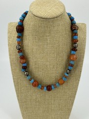 Southwestern Necklace Natural Orange Stones Blue Turquoise Color Beads 18 Inch