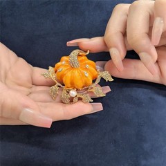 Rhinestone Autumn Pumpkin Brooch for Women Girls Gold Plated Fashion Enamel H…