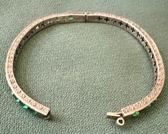 STUNNING ART DECO STERLING GREEN PASTE STONES BANGLE BRACELET 1920s FABULOUS
