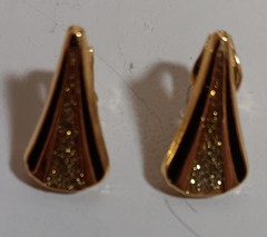 Vtg Art Deco Genuine Diamond Dust Necklace & Clip Earring Set, Gold Plated, NIB
