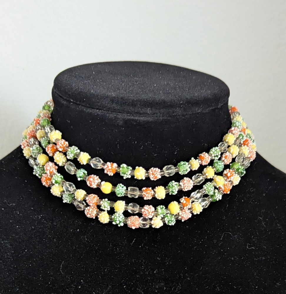 Vintage 1950s/60s Glass Sugar Bead Candy 4-Strand Choker Necklace