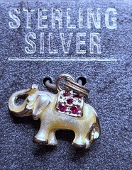 Vintage Sterling Silver and Ruby Elephant Charm Marked 925