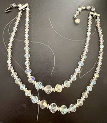 VTG 3 Strand Crystal Bead Necklace 1950s Iridescent Middle Strand Needs Repair