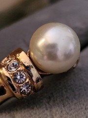 Vintage Goldtone Faux Pearl with Rhinestone Accents