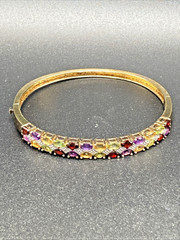 925 Sterling Silver Bracelet Multi Gemstone Heart Link Gold Filled 14K Vintage